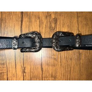 NWOT B-Low the Belt Bri Bri Leather Double Buckle Belt, Black & Silver, Size S